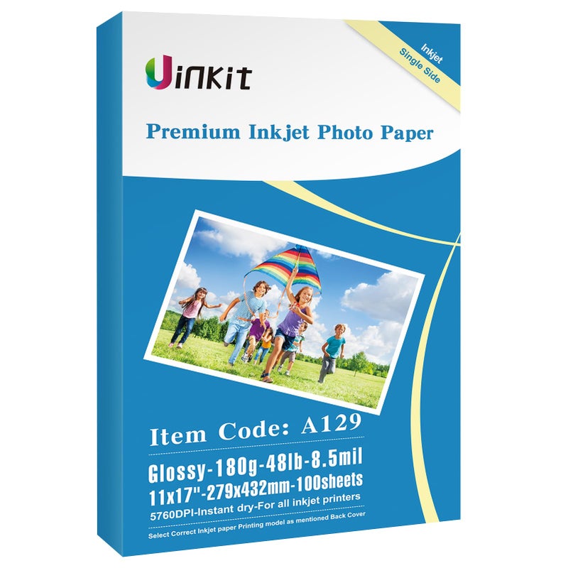 Uinkit ورق صور لامع Uinkit 11x17 100 ورقة طباعة نفاثة حبر 48 رطل للطباعة من جانب واحد ملصق برنامج نعي للجنائز نشرة عرض المعرض الفوتوغرافي 11 x 17 طباعة نسخ A3 قيمة معبأة - Image 1